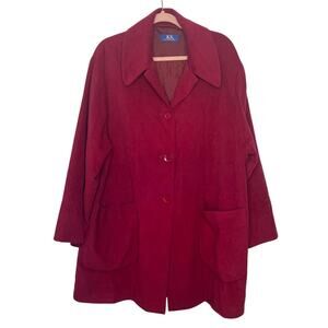 KS Selection Red Button Up Pockets Collared To Knee Lined Jacket Coat Size XL